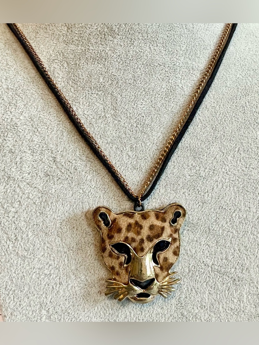 Fuzzy Leopard Head Statement Pendant Necklace